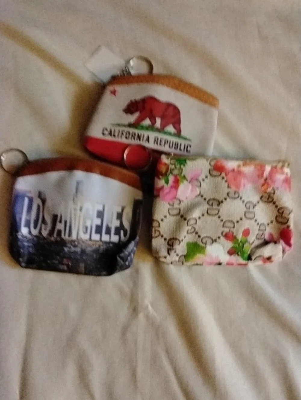 Los Angeles Mini Coin Pouch, California Republic & Floral Keyring Wallets